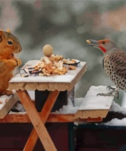 Squirrel And Bird Eating Diamond Paintings