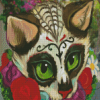 Sugar Skull Cat And Flowers Diamond Paintings