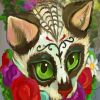 Sugar Skull Cat And Flowers Diamond Paintings