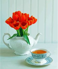 Teapot With Orange Flowers Diamond Paintings