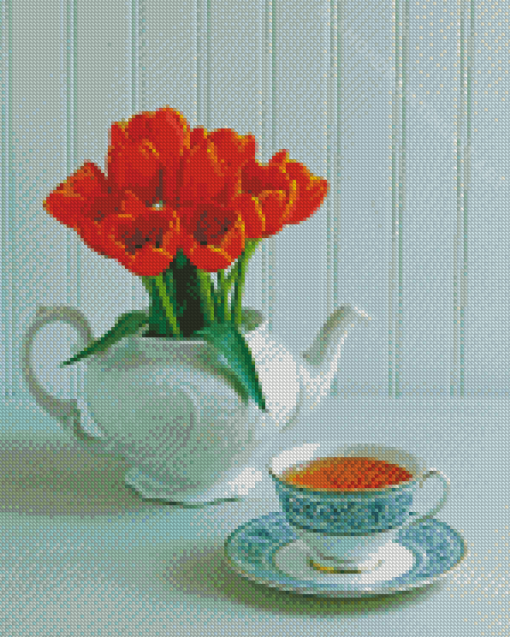 Teapot With Orange Flowers Diamond Paintings