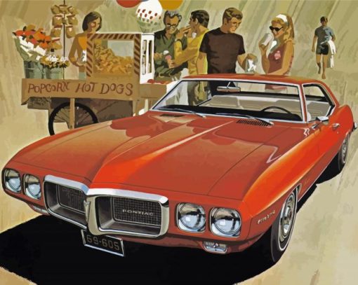 Vintage Red 1969 Pontiac Firebird Car Diamond Paintings