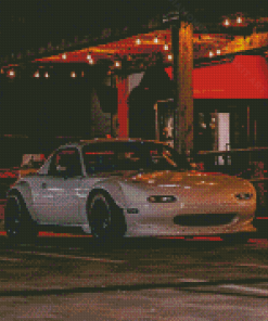 White Mazda RX7 At Street By Night Diamond Paintings