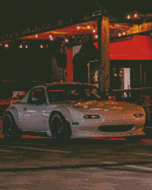 White Mazda RX7 At Street By Night Diamond Paintings