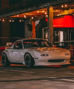 White Mazda RX7 At Street By Night Diamond Paintings