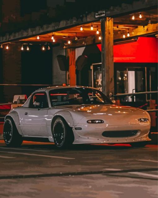 White Mazda RX7 At Street By Night Diamond Paintings