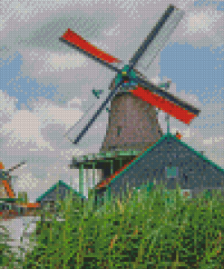 Windmills In Volendam Town Diamond Paintings