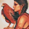 Woman And Hawk Bird Diamond Paintings