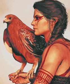 Woman And Hawk Bird Diamond Paintings