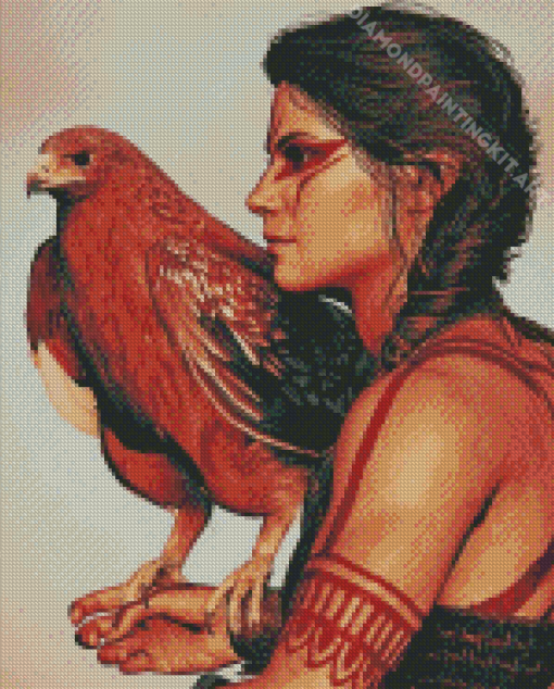 Woman And Hawk Bird Diamond Paintings