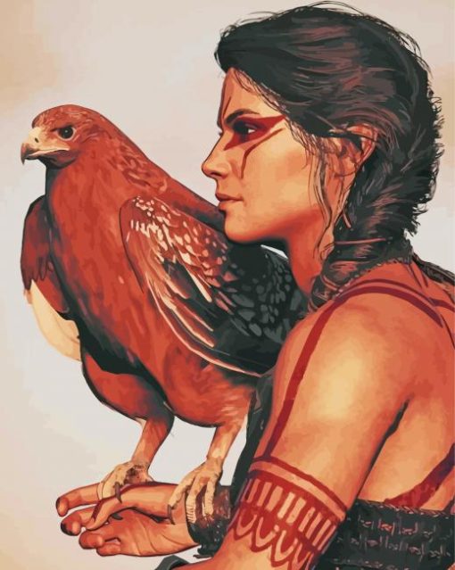 Woman And Hawk Bird Diamond Paintings