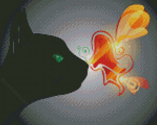 Black Cat With Butterfly On Nose Diamond Paintings