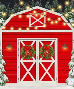 Christmas Red Barn In Winter Diamond Paintings