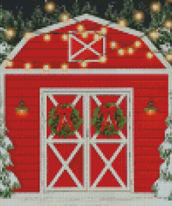 Christmas Red Barn In Winter Diamond Paintings