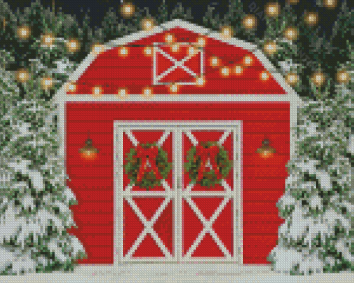 Christmas Red Barn In Winter Diamond Paintings