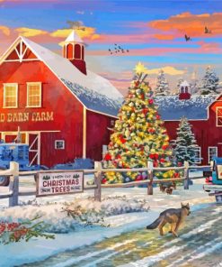 Cool Red Barn In Winter Diamond Paintings