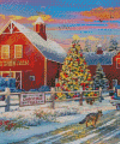 Cool Red Barn In Winter Diamond Paintings