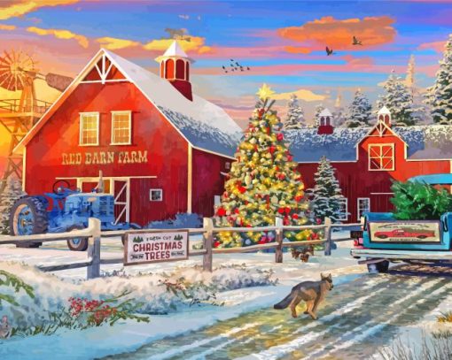 Cool Red Barn In Winter Diamond Paintings