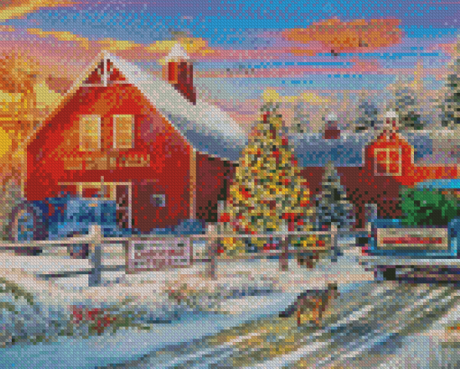 Cool Red Barn In Winter Diamond Paintings