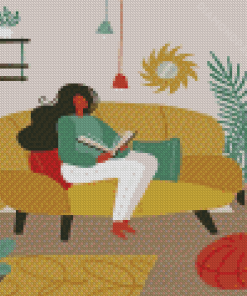 Girl Reading On A Couch Diamond Paintings