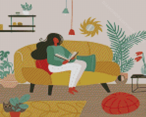 Girl Reading On A Couch Diamond Paintings