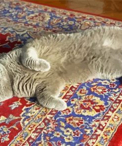 Grey Cat On Persian Rug Diamond Paintings