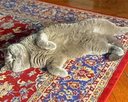 Grey Cat On Persian Rug Diamond Paintings