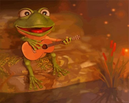 Happy Frog With Guitar Diamond Paintings