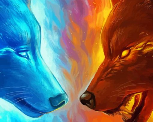 Mad Fire Ice Wolves Diamond Paintings