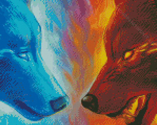 Mad Fire Ice Wolves Diamond Paintings