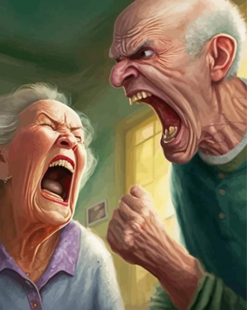 Old Couple Fighting Diamond Paintings