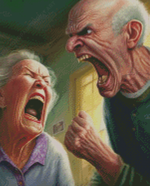 Old Couple Fighting Diamond Paintings