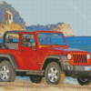 Orange Jeep By Sea Diamond Paintings