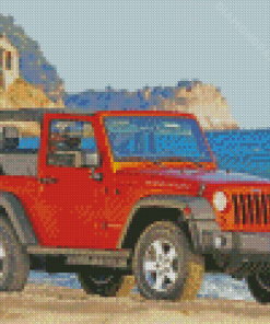 Orange Jeep By Sea Diamond Paintings