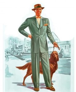 Retro Man And Dog Diamond Paintings