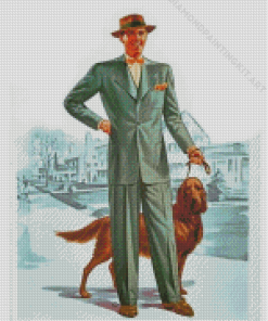 Retro Man And Dog Diamond Paintings