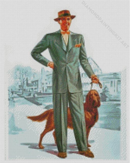 Retro Man And Dog Diamond Paintings