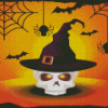 Skull With Witch Hat In Halloween Scene Diamond Paintings