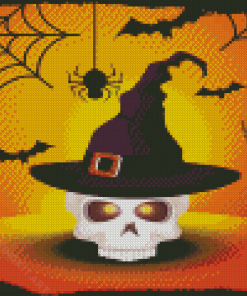 Skull With Witch Hat In Halloween Scene Diamond Paintings