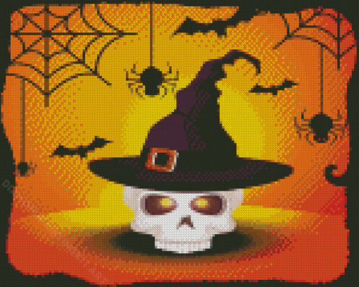 Skull With Witch Hat In Halloween Scene Diamond Paintings