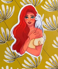 Woman And Her Kitten Illustration Diamond Paintings