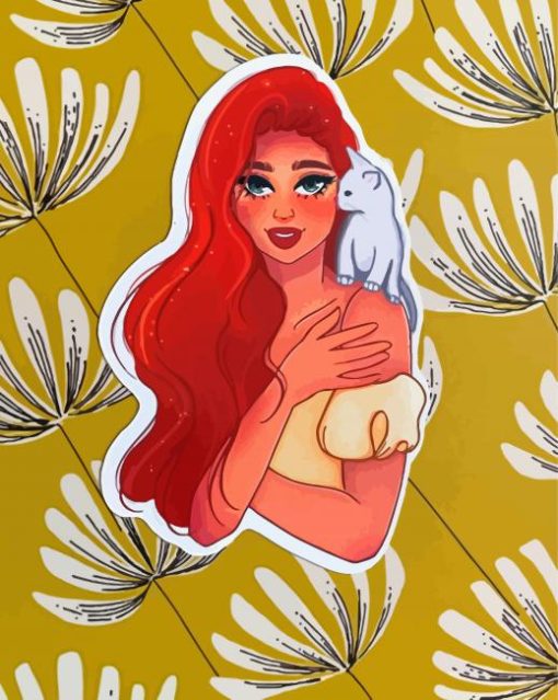 Woman And Her Kitten Illustration Diamond Paintings