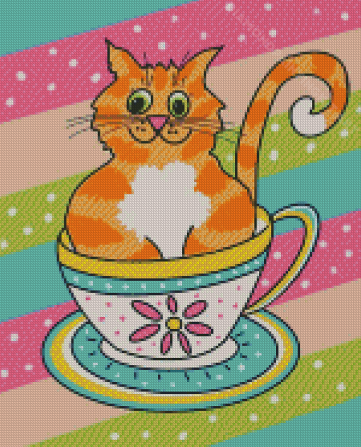 Cat In Cup Diamond Painting