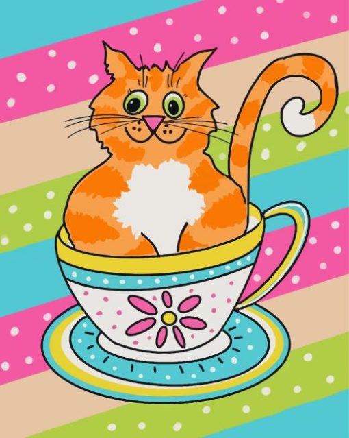 Cat In Cup Diamond Painting