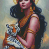 Idnian Lady And Tiger Diamond Painting