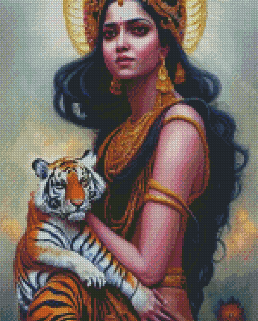 Idnian Lady And Tiger Diamond Painting