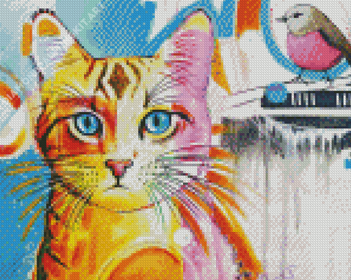 Cat And Bird Diamond Painting