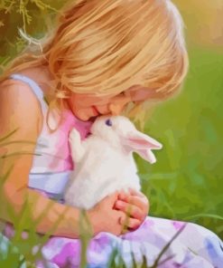 Girl Hugging Rabbit Diamond Painting