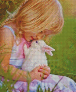 Girl Hugging Rabbit Diamond Painting