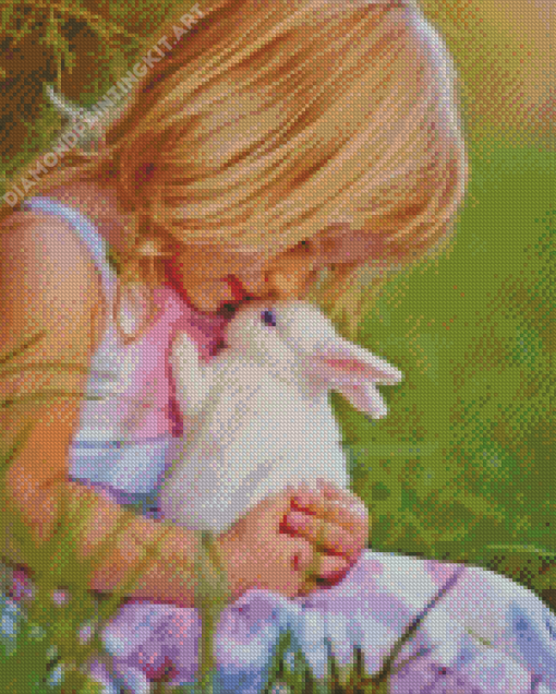 Girl Hugging Rabbit Diamond Painting